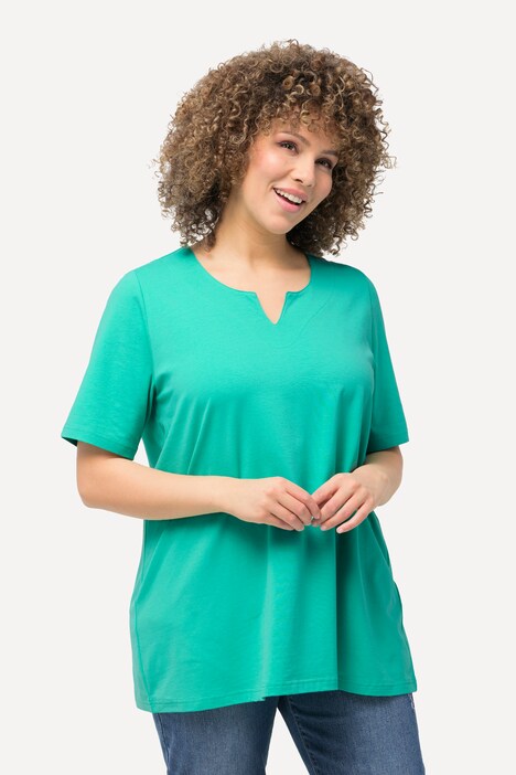 T-Shirt Ulla Popken Taglio Svasato Con Scollo A Tunica 838112 - Mezze Maniche, Fantasia Grafica, Cotone Elasticizzato