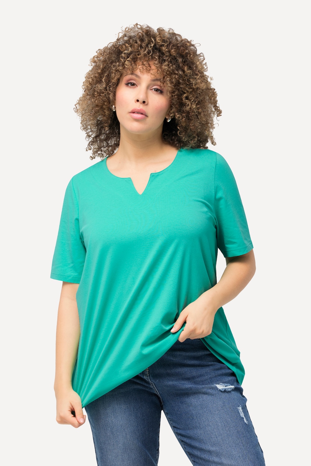 Grote Maten T-shirt, Dames, turquoise, Maat: 46/48, Katoen, Ulla Popken