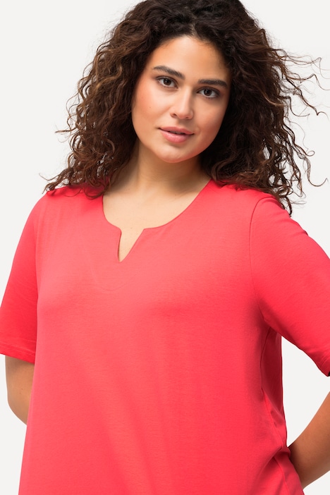 Essential Notch Neck Stretch Tee, dark coral | Ulla Popken