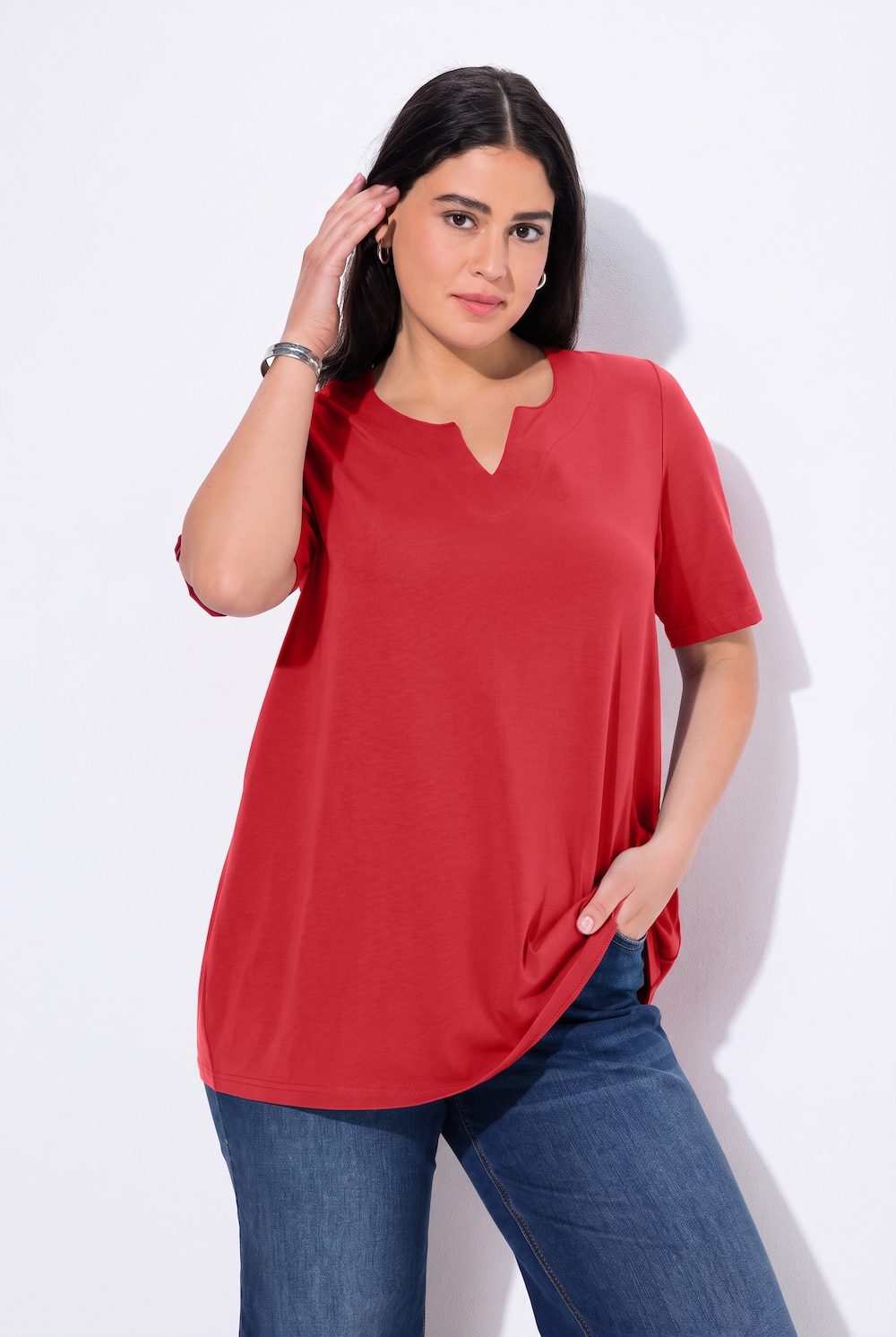 T-Shirt, A-Linie, Tunika-Ausschnitt, Halbarm