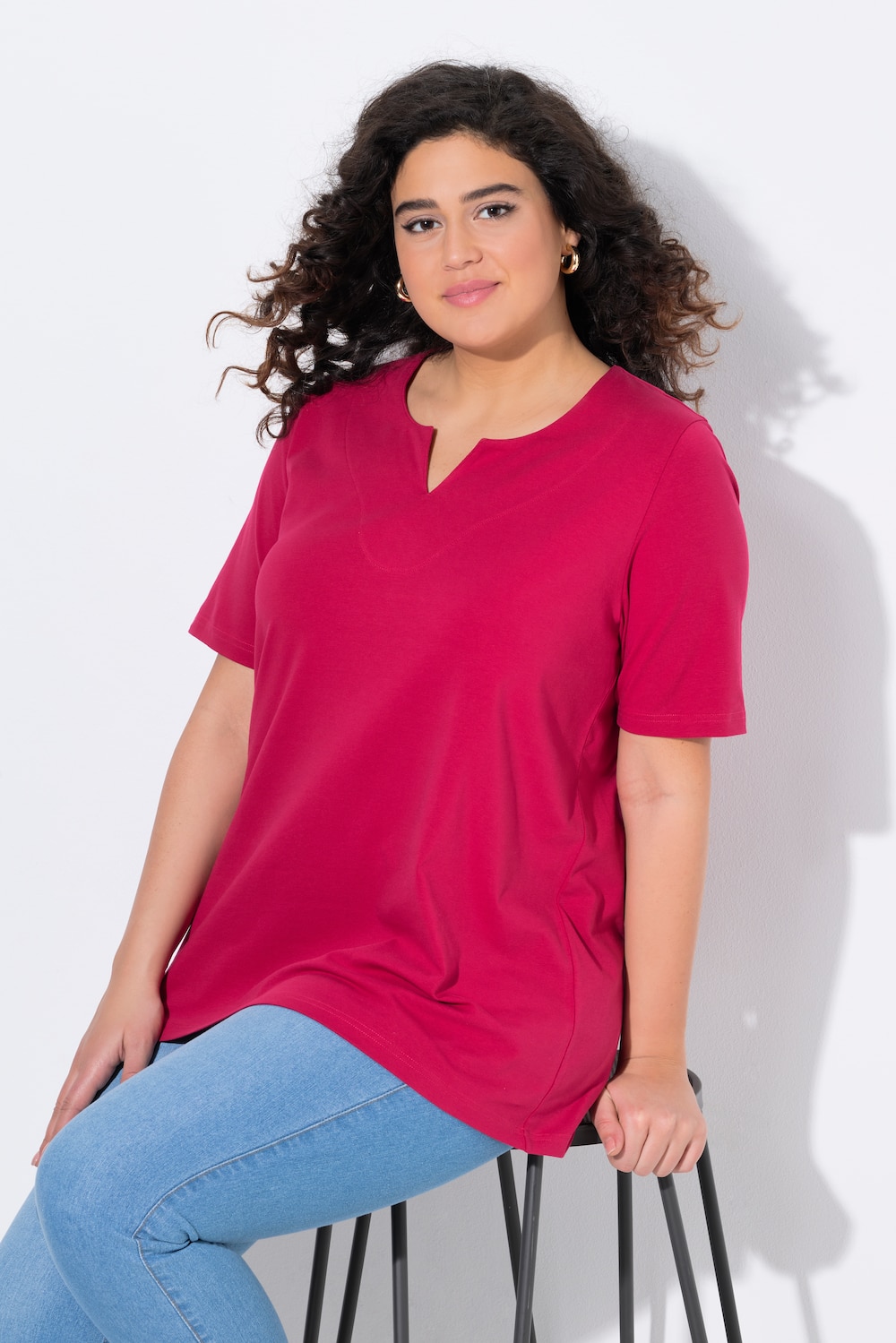 T-shirt, A-lijn, tuniekhalslijn, halve mouwen
