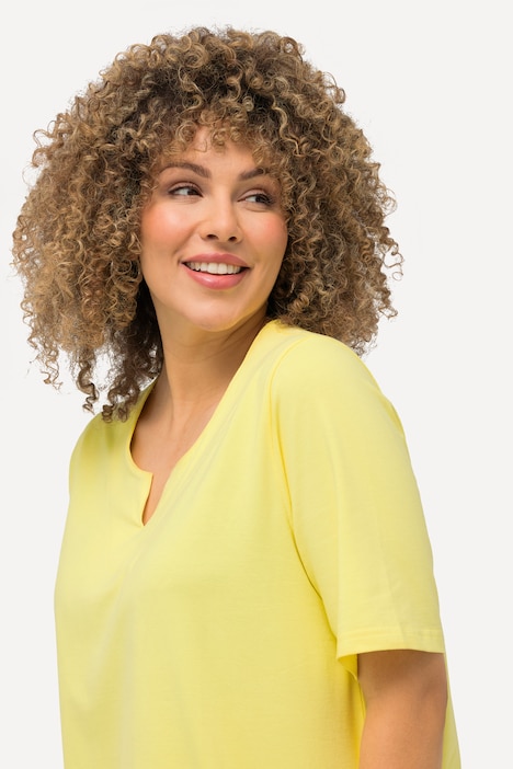 Essential Notch Neck Stretch Tee, lemon yellow | Ulla Popken