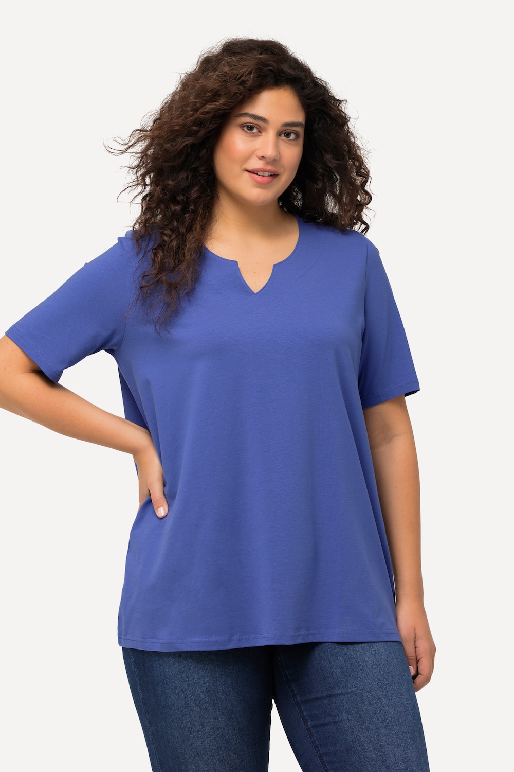 Grote Maten T-shirt, Dames, blauw, Maat: 62/64, Katoen, Ulla Popken