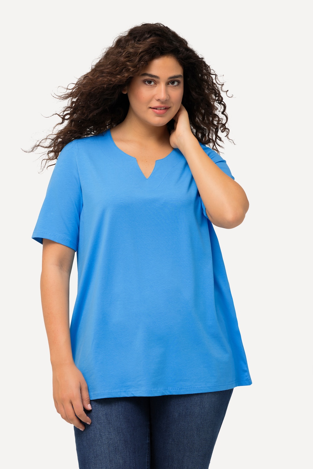 Grote Maten T-shirt, Dames, blauw, Maat: 42/44, Katoen, Ulla Popken