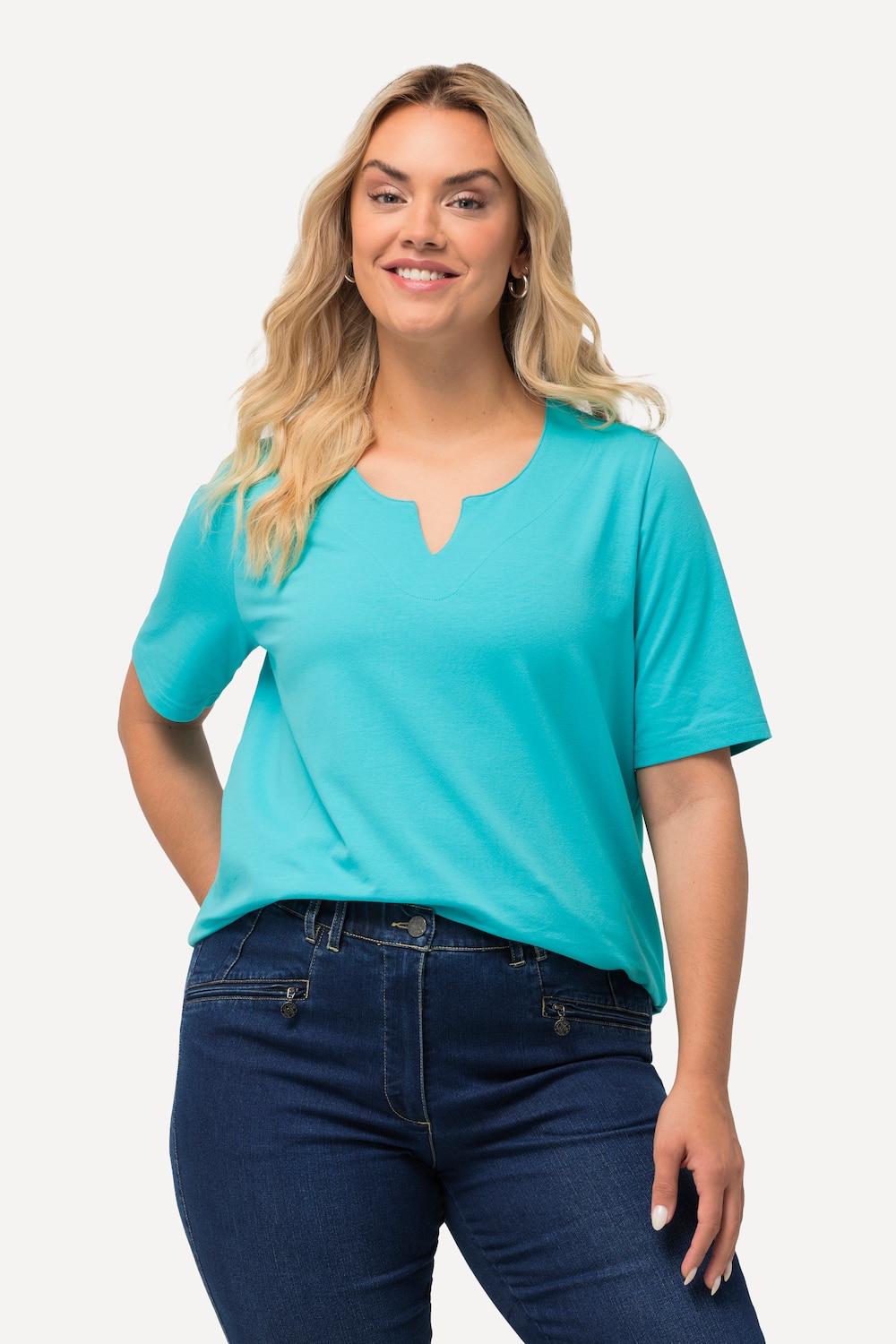 Grote Maten T-shirt, Dames, turquoise, Maat: 62/64, Katoen, Ulla Popken