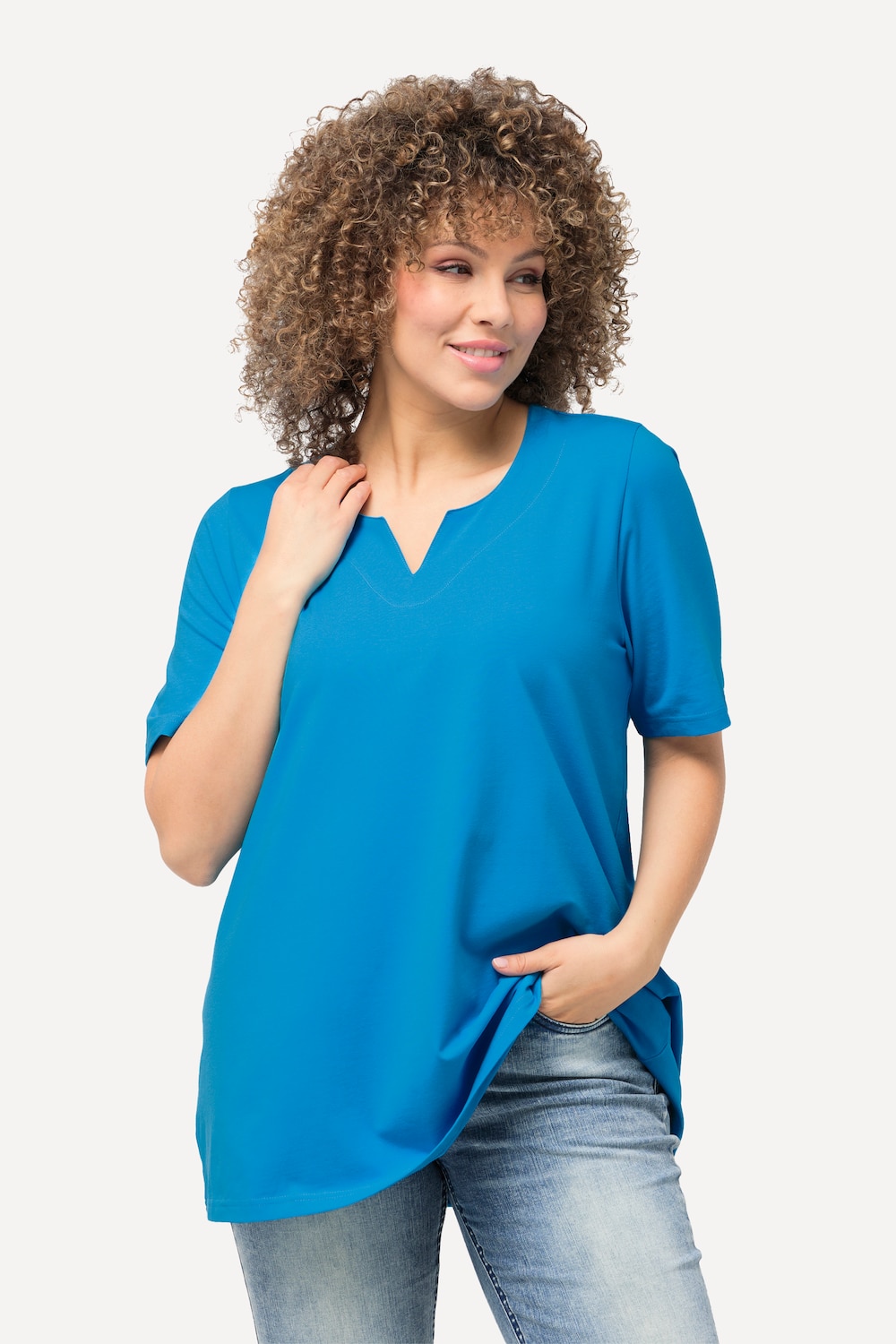 Grote Maten T-shirt, Dames, turquoise, Maat: 50/52, Katoen, Ulla Popken