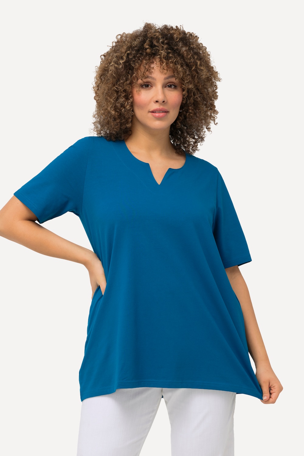 Grote Maten T-shirt, Dames, turquoise, Maat: 42/44, Katoen, Ulla Popken