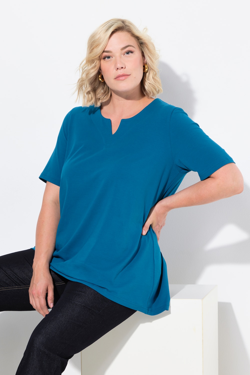 Große Größen T-Shirt, Damen, blau, Größe: 46/48, Baumwolle, Ulla Popken