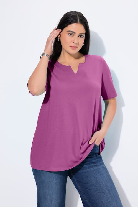 T-shirt, A-lijn, tuniekhals, korte mouw