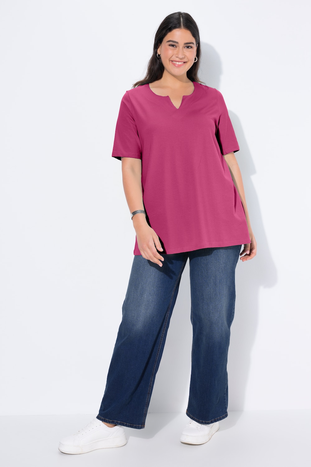 T-Shirt, A-Linie, Tunika-Ausschnitt, Halbarm