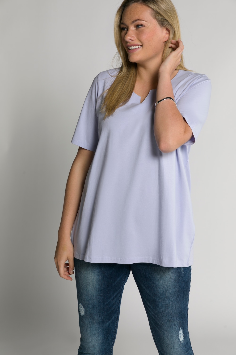 Grote Maten T-shirt, Dames, blauw, Maat: 46/48, Katoen, Ulla Popken