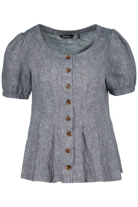 Lněná halenka, tradiční vzhled, kulatý výstřih, krátké rukávy