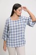 Bluse, Karo, Rundhals, Trompeten-Halbarm
