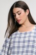 Bluse, Karo, Rundhals, Trompeten-Halbarm