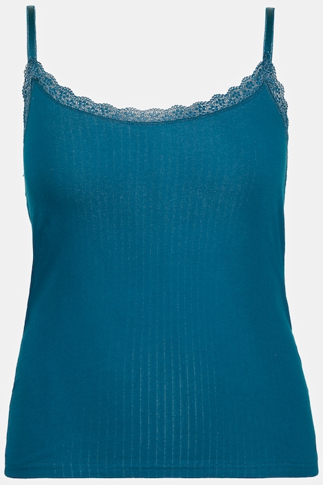 Lace Trim Textured Stretch Cotton Cami, Undershirts
