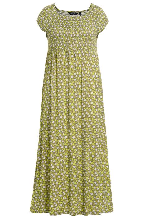 Mačkané šaty, lístky, A střih, hranatý výstřih, krátké rukávy