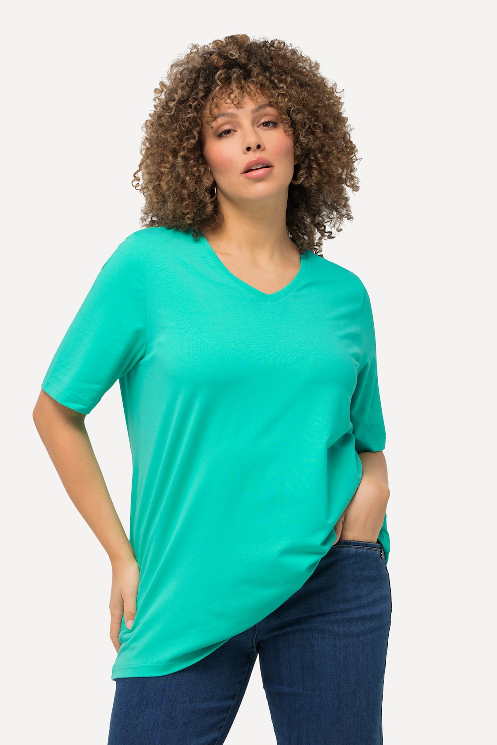 Grote Maten T-shirt, Dames, turquoise, Maat: 46/48, Katoen, Ulla Popken