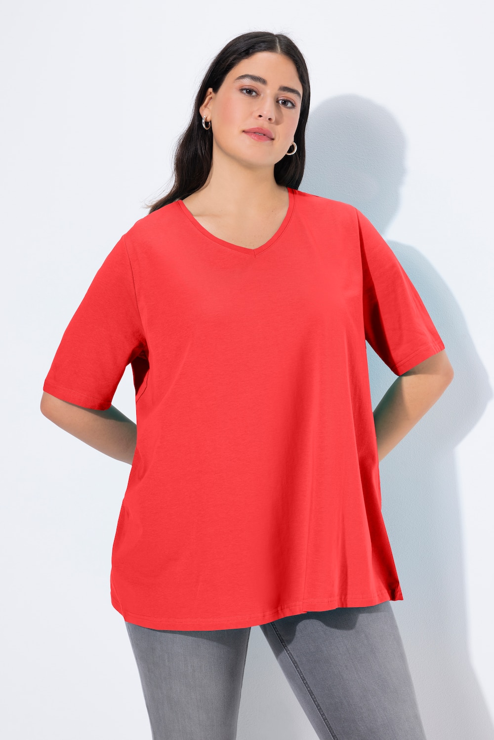 T-shirt, A-lijn, V-hals, korte mouwen