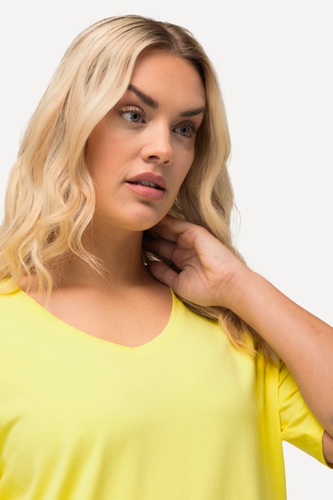 T-Shirt Donna Ulla Popken – A-Line, Scollo A V, Mezza Manica, Morbido Jersey Di Cotone