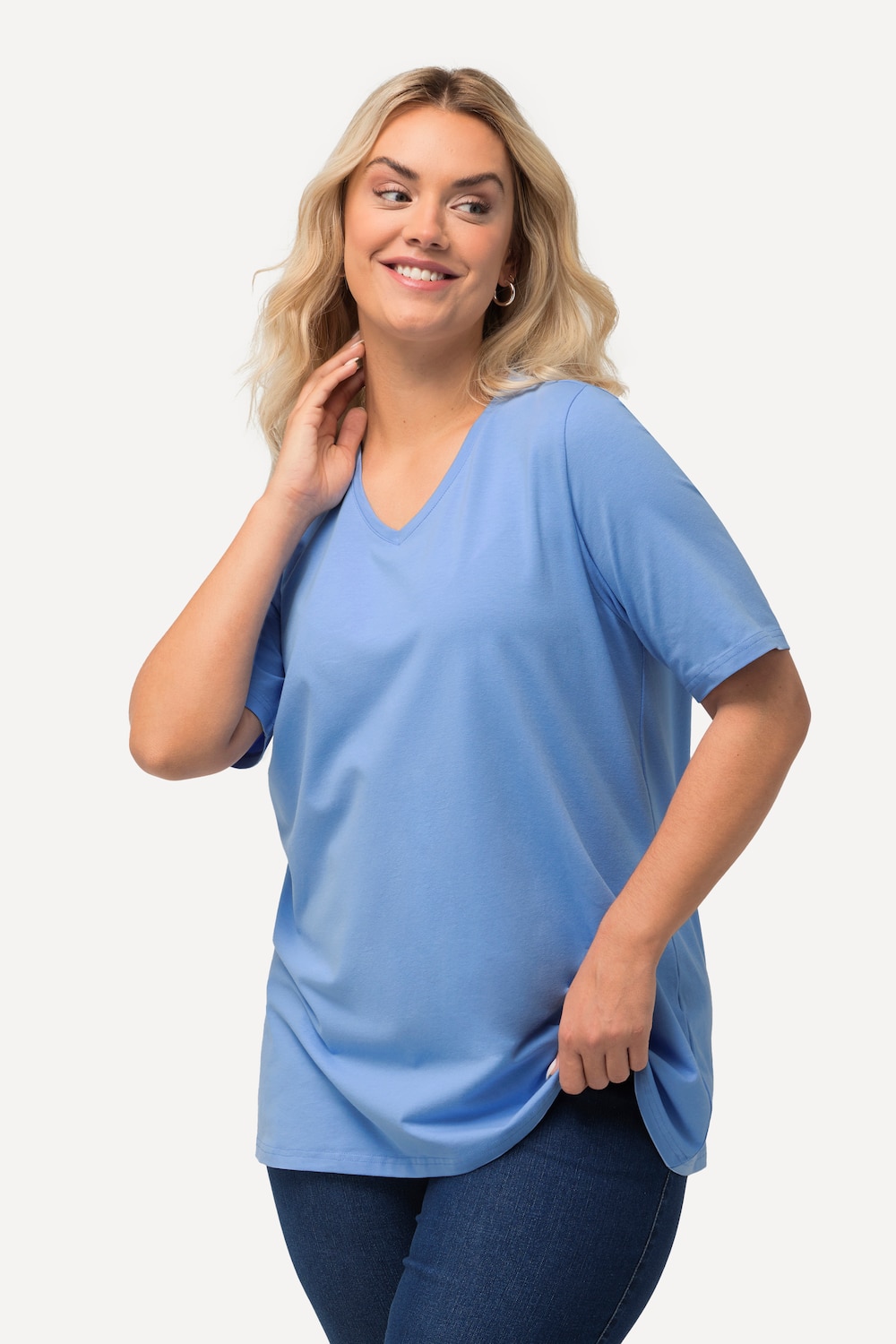 Grote Maten T-shirt, Dames, blauw, Maat: 42/44, Katoen, Ulla Popken