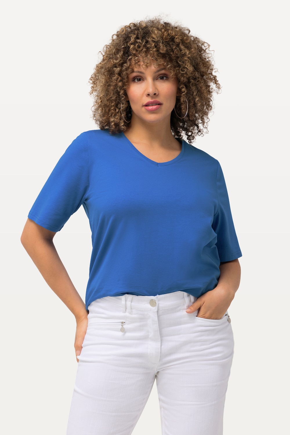 Grote Maten T-shirt, Dames, blauw, Maat: 46/48, Katoen, Ulla Popken