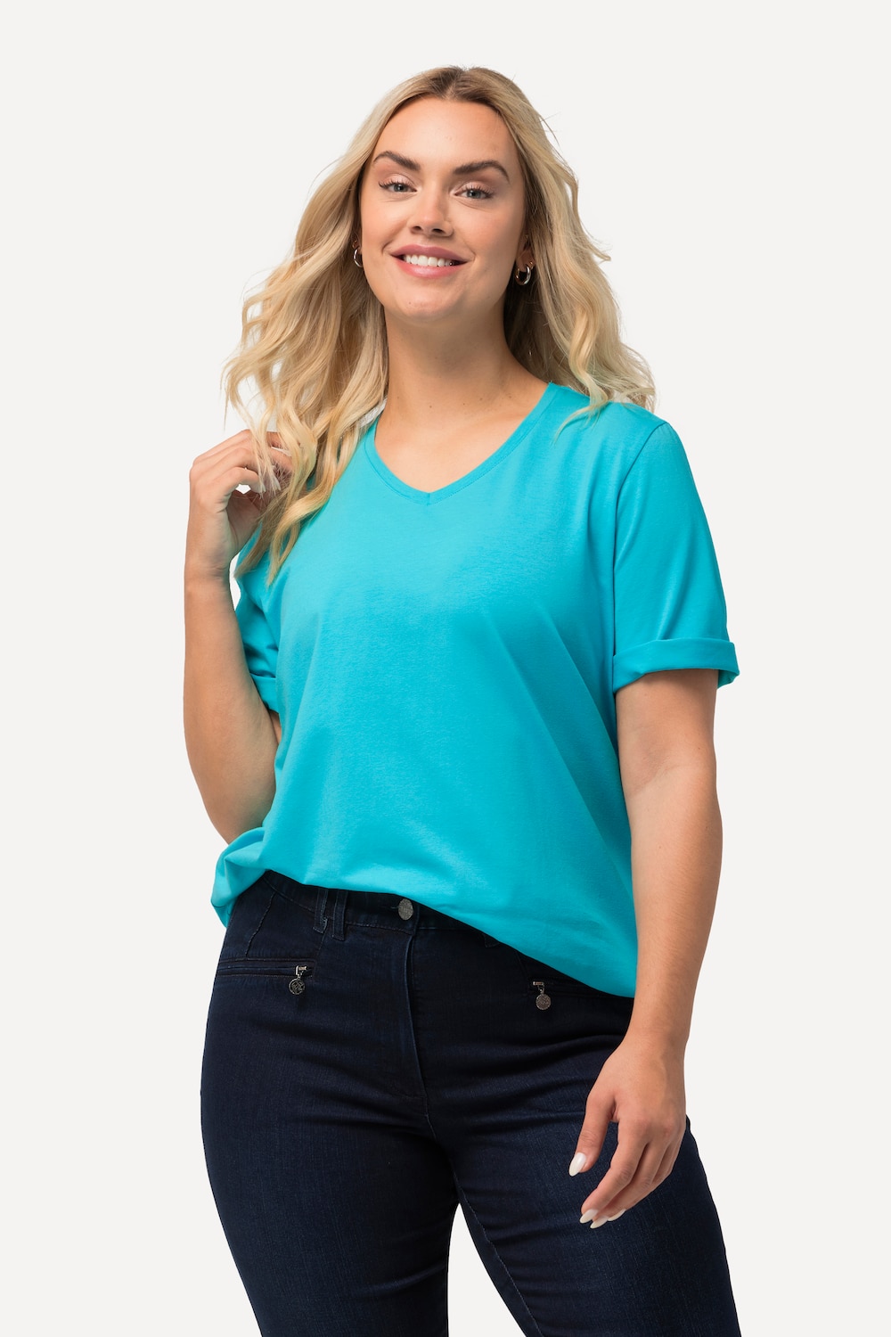 Grote Maten T-shirt, Dames, turquoise, Maat: 58/60, Katoen, Ulla Popken