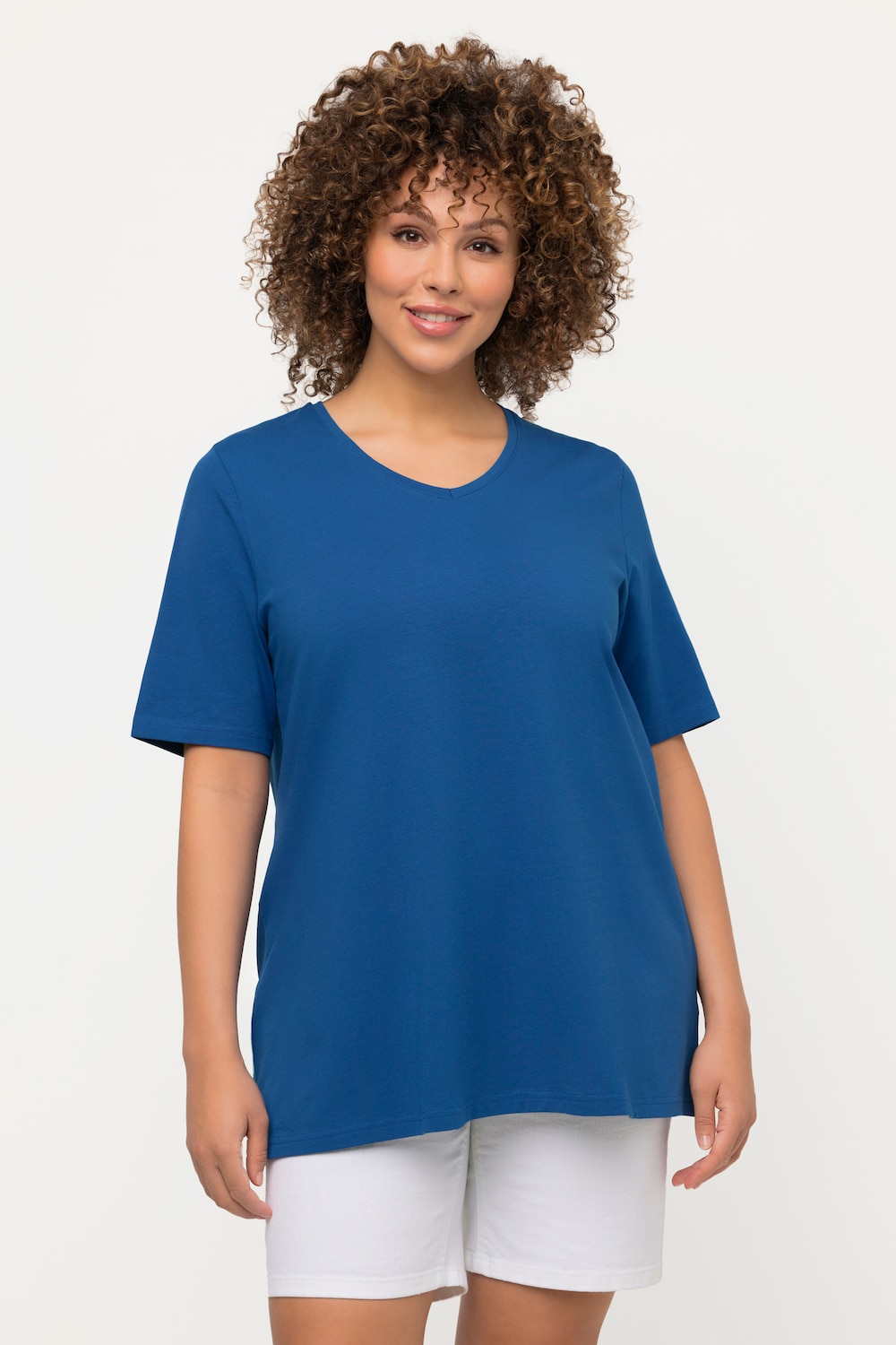 Grote Maten T-shirt, Dames, blauw, Maat: 50/52, Katoen, Ulla Popken