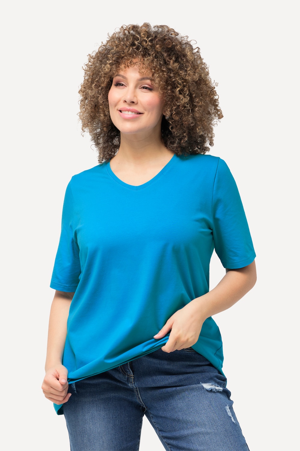 Grote Maten T-shirt, Dames, turquoise, Maat: 46/48, Katoen, Ulla Popken