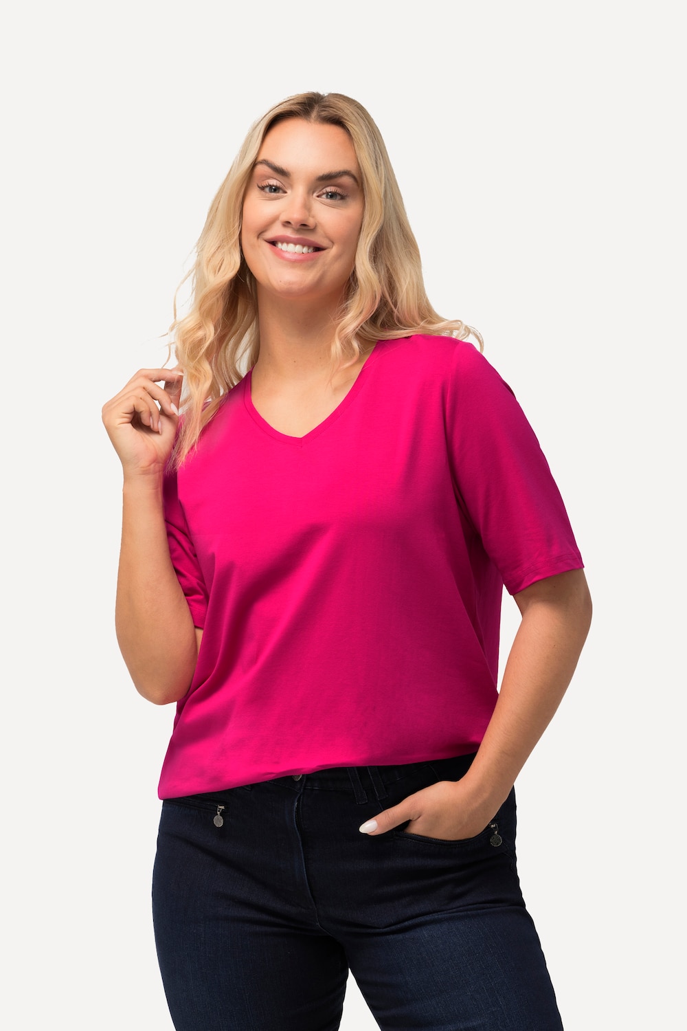 Grote Maten T-shirt, Dames, roze, Maat: 54/56, Katoen, Ulla Popken