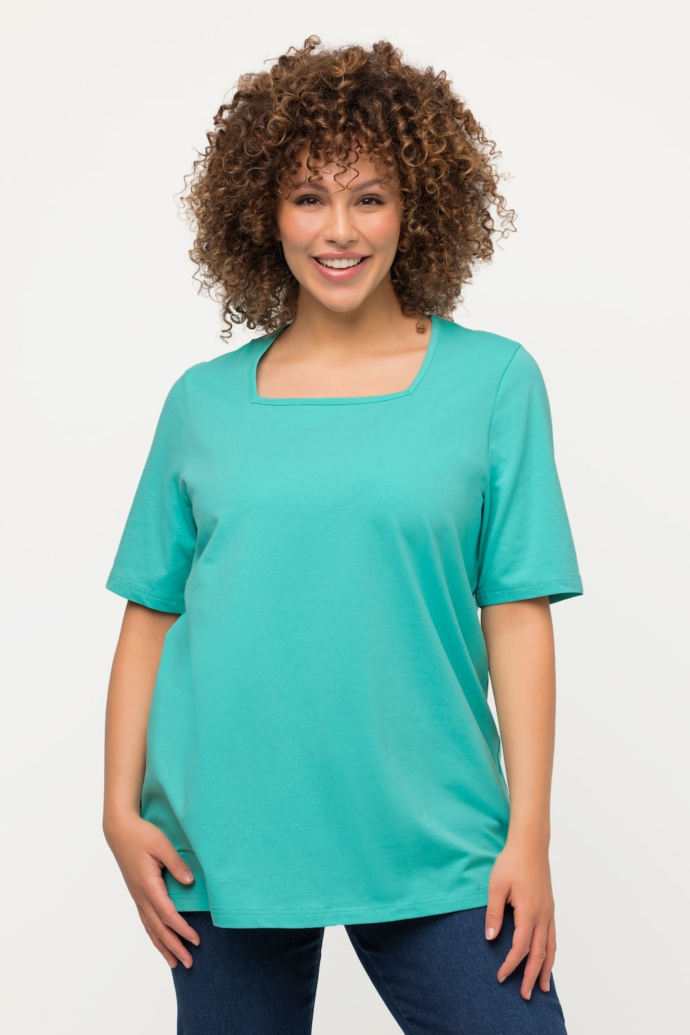 Grote Maten T-shirt, Dames, turquoise, Maat: 54/56, Katoen, Ulla Popken