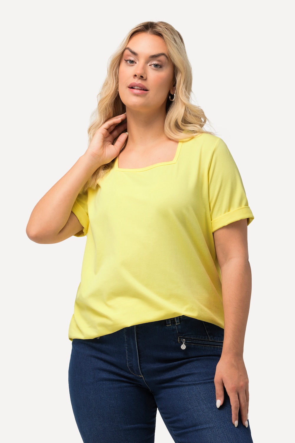Grote Maten T-shirt, Dames, geel, Maat: 54/56, Katoen, Ulla Popken