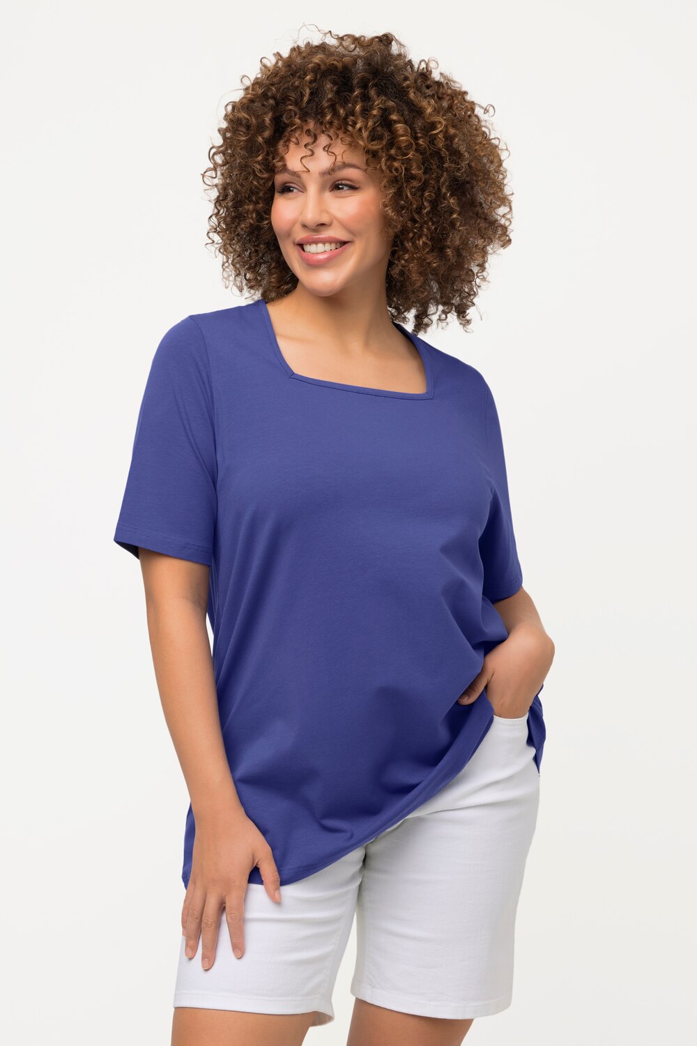 Grote Maten T-shirt, Dames, blauw, Maat: 46/48, Katoen, Ulla Popken