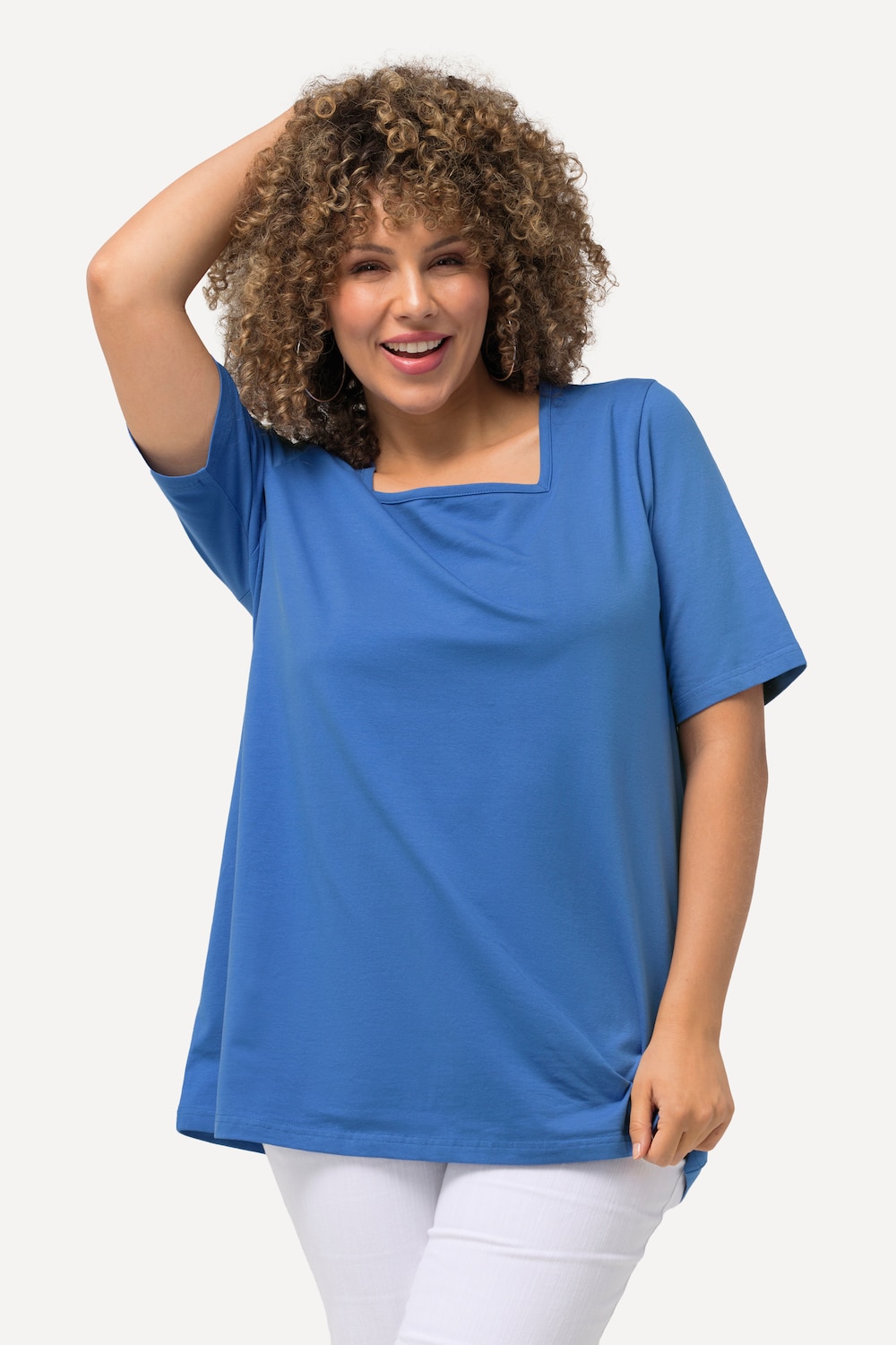 Grote Maten T-shirt, Dames, blauw, Maat: 42/44, Katoen, Ulla Popken