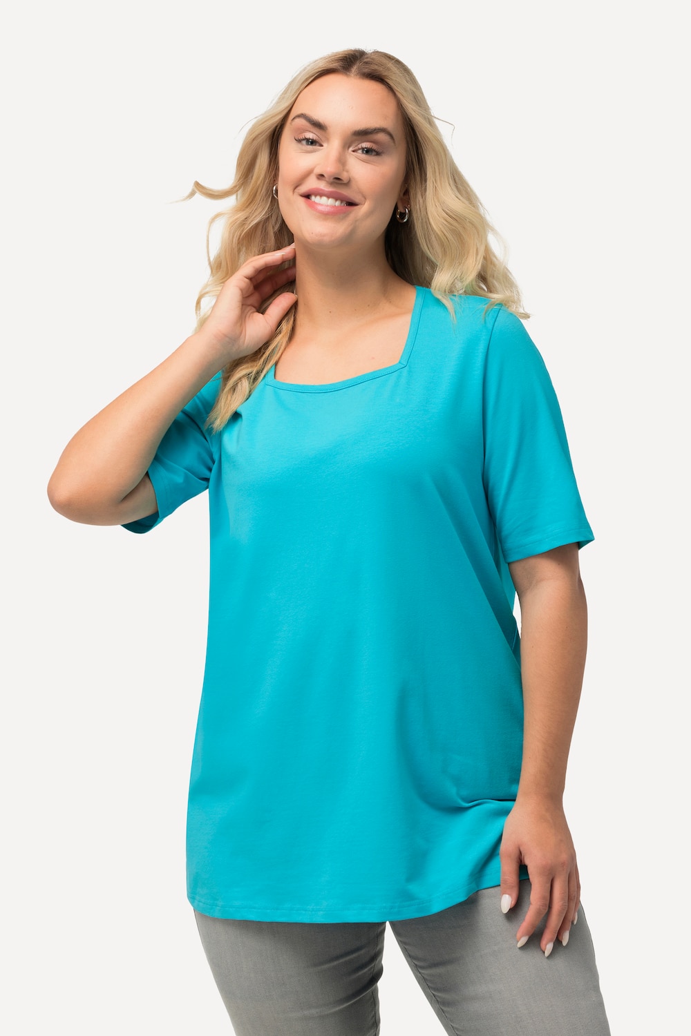 Grote Maten T-shirt, Dames, turquoise, Maat: 42/44, Katoen, Ulla Popken