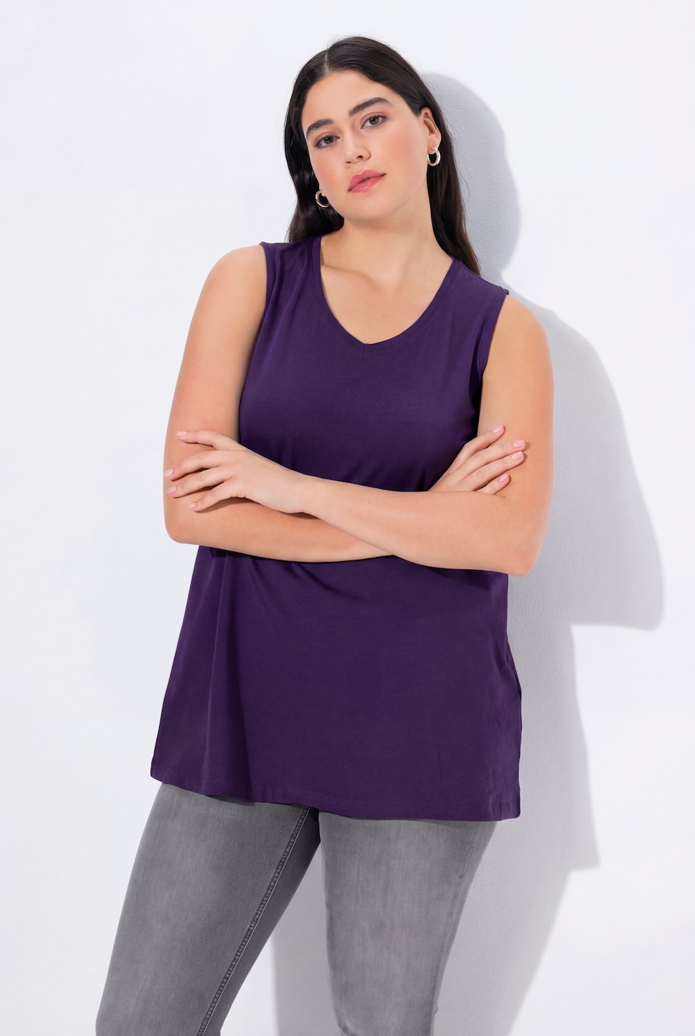 Topp, A-linje, V-hals, uten ermer