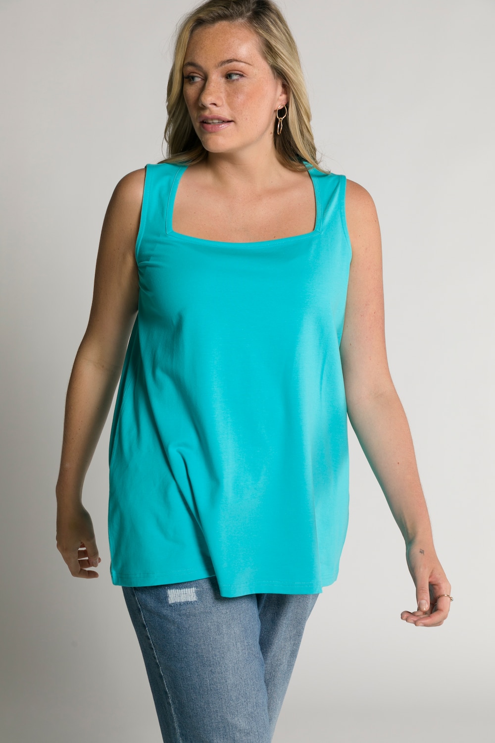 Grote Maten top, Dames, turquoise, Maat: 46/48, Katoen, Ulla Popken