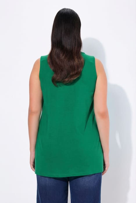 Długi top, klasyczny krój, dekolt karo, bez rękawów