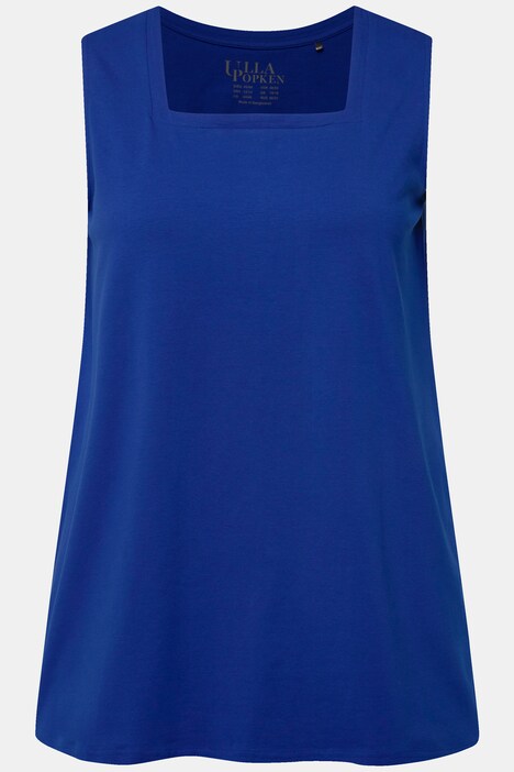 Débardeur Femme En Coton Avec Dentelle – Col Carré, Dos Brodé En V, Couleurs Bleu Et Marron