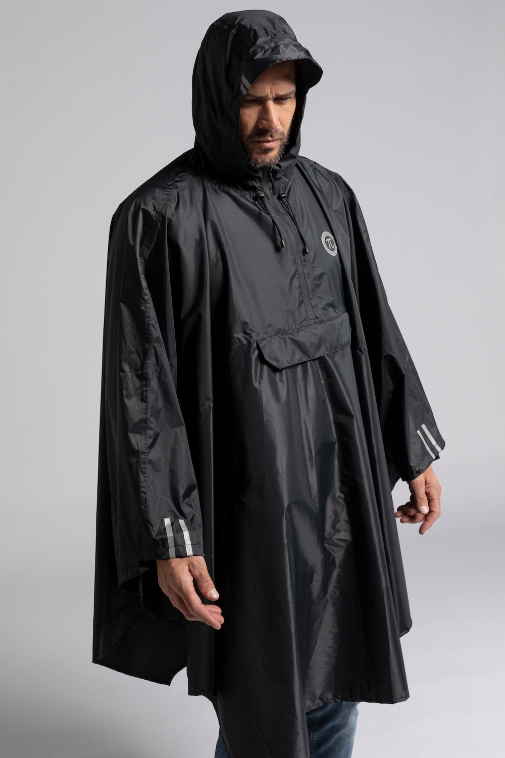 Stora storlekar regnponcho vattentät, Her, svart, storlek: L, Polyester, JAY-PI