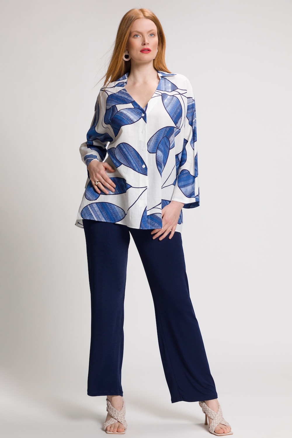 Grote Maten kimono, Dames, blauw, Maat: 50/52, Katoen/Linnen, Ulla Popken