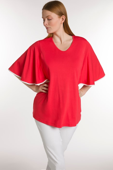 Flutter Sleeve V-Neck Stretch Knit Top