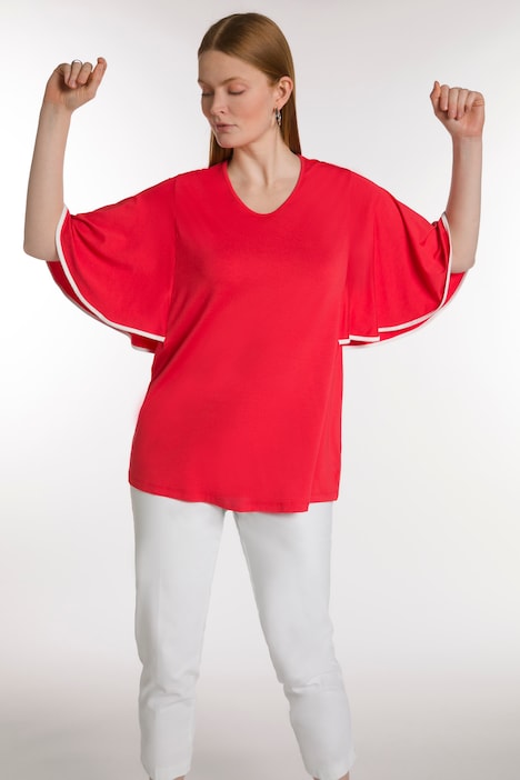 Flutter Sleeve V-Neck Stretch Knit Top