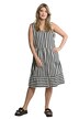 Midi šaty, lněná směs, pruhy, výstřih do V, bez rukávů