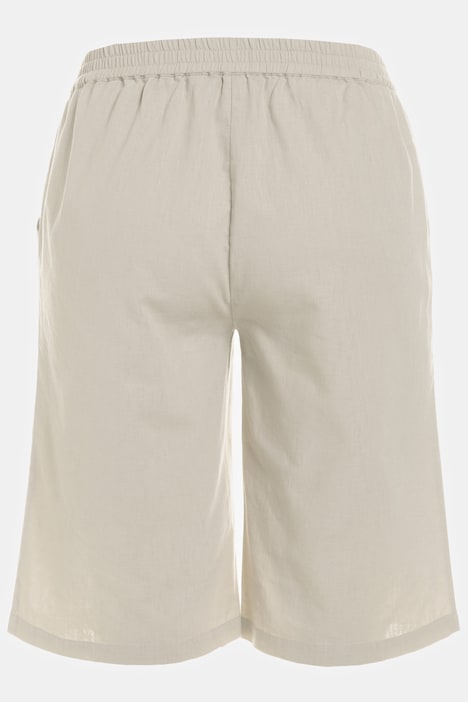 Linen Blend Elastic Waist Bermuda Shorts Shorts Pants