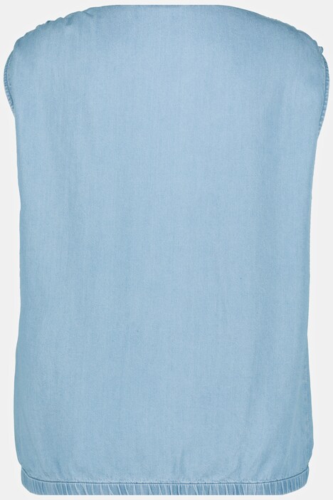 Shirred Shoulder Denim Look Lyocell Tank Blouse