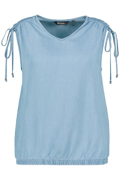 Lyocellový halenkový top, džínový vzhled, výstřih do V, bez rukávů