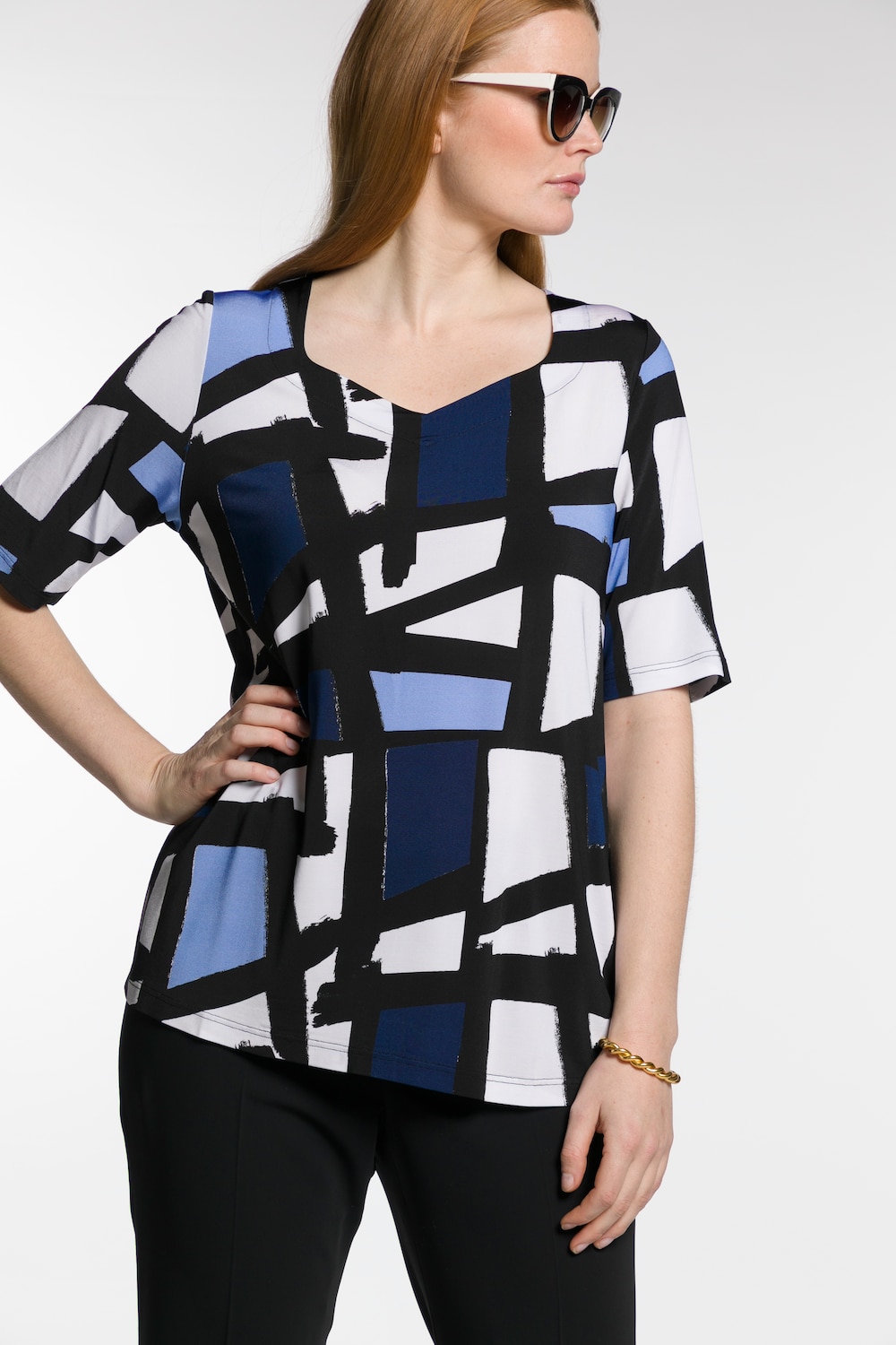 Grote Maten slinky shirt, Dames, blauw, Maat: 50/52, Viscose, Ulla Popken