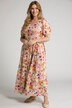 folklore jurk, bloemen, ronde hals, korte mouwen, linnen blend