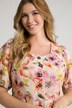 folklore jurk, bloemen, ronde hals, korte mouwen, linnen blend