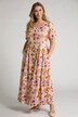 folklore jurk, bloemen, ronde hals, korte mouwen, linnen blend
